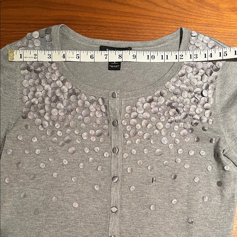 WHBM Cardigan Gray with Embellishments button Down 3/4 sleeves Size Small - Picture 6 of 12